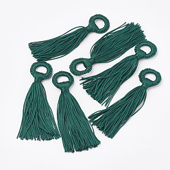 Темно-Зеленый Полиэстер кисточка большие подвесные украшения, темно-зеленый, 98~110x24~26x10~15 мм, отверстие : 14 мм
