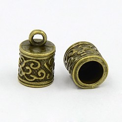 Antique Bronze Tibetan Style Cord Ends, Column, Lead Free and Cadmium Free, Antique Bronze, 13x8.5x8.5mm, Hole: 2mm