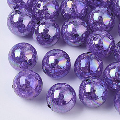 Dark Violet AB Color Transparent Crackle Round Acrylic Beads, Dark Violet, 20mm, Hole: 2.5mm, about 108pcs/500g