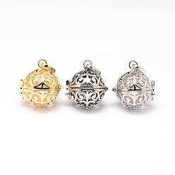 Mixed Color Rack Plating Brass Hollow Round Cage Pendants, For Chime Ball Pendant Necklaces Making, Mixed Color, 28x25x21mm, Hole: 9x3.5mm, inner: 18mm
