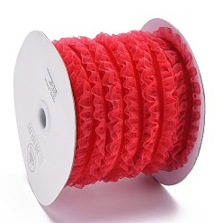 Crimson Nylon Elastic Ribbon, with Lace, for Jewelry Making, Crimson, 1 inch(25mm), 50yards/roll(45.72m/roll)