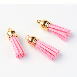 Pearl Pink Faux Suede Tassel Pendant Decorations, with CCB Plastic Cord Ends, Pearl Pink, 35~37x10mm, Hole: 2.5~3mm