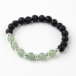 Mixed Stone Natural Lava Rock Beaded Stretch Bracelets, with Gemstone Beads and Tibetan Style Alloy Beads, 55mm