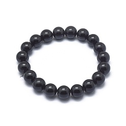 Black Stone Synthetic Black Stone Bead Stretch Bracelets, Round, 2 inch~2-3/8 inch(5~6cm), Bead: 5.8~6.8mm