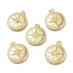 Real 18K Gold Plated Brass Pendants, with Jump Rings, Compass, Real 18K Gold Plated, 21.5x18.7x4mm, Hole: 3.2mm