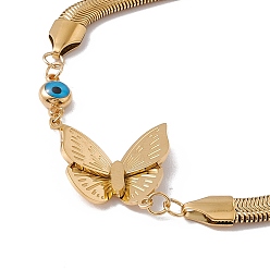 Бабочка Эмалевый браслет сглаза с плоскими змеиными цепочками, 304 женские украшения из нержавеющей стали, золотые, бабочки, Бабочка: 21x20x4 mm, 7-5/8 дюйм (19.5 см)