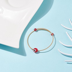 Rouge Rond au chalumeau avec bracelet manchette perlé mauvais œil, bracelet torque en cuivre plaqué or pour femme, rouge, diamètre intérieur: 2-1/4 pouce (5.6 cm)