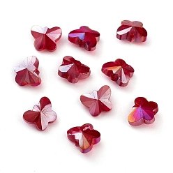 Red Transparent Electroplate Glass Beads, Faceted, Butterfly, AB Color Plated, Red, 8x10x5.5mm, Hole: 1mm