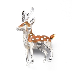 Antique Silver Alloy Brooches, with Enamel and Rhinestone, Deer, Antique Silver, 51.5x33.5x12.5mm, Pin: 0.8mm