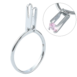 Platinum Zinc Alloy Cuff Ring Findings, Spring Type Ring Stone Holder, Ring Settings for Rhinestone, Platinum, Inner Diameter: 18~19mm, Support: 14x5.5mm
