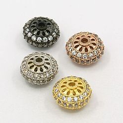 Mixed Color Brass Cubic Zirconia Beads, Rondelle, Hollow, Clear, Mixed Color, 10x6mm, Hole: 1.5mm