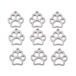 Stainless Steel Color 304 Stainless Steel Charms, Dog Paw Prints, Stainless Steel Color, 12.9x11.8x1mm, Hole: 1.3mm
