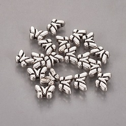 Antique Silver Tibetan Style Alloy Beads, Cadmium Free & Nickel Free & Lead Free, Butterfly, Antique Silver, 5x8x3mm, Hole: 1mm