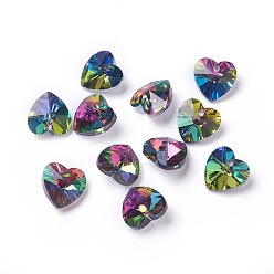 Colorful Romantic Valentines Ideas Glass Charms, Faceted Heart Pendants, Colorful, 10x10x5mm, Hole: 1mm