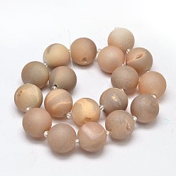 Marron Clair Rondes Druzy naturelle perles de cristal géode de quartz brins, teint, Grade a, bisque, 16mm, Trou: 1mm, Environ 21 pcs/chapelet, 16 pouce