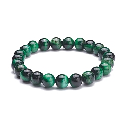 Green 8.5mm Round Dyed Natural Tiger Eye Beads Stretch Bracelet for Girl Women, Green, Inner Diameter: 2 inch(5.2cm), Beads: 8.5mm