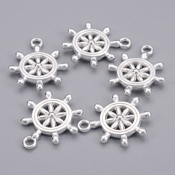 Silver Tibetan Style Alloy Pendants, Ship's Wheel/Helm, Cadmium Free & Nickel Free & Lead Free, Silver, 23x19x3.5mm, Hole: 2mm
