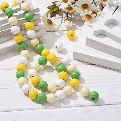 Mixed Color 160Pcs 4 Colors Farmhouse Country and Rustic Style Painted Natural Wood Beads, with Waterproof Vacuum Packing, Round, Old Lace & Green & Yellow & White, 16mm, Hole: 4mm, 40pcs/color