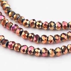 Rose Gold Plated Electroplate Glass Bead Strands, Faceted, Rondelle, Rose Gold Plated, 3x2mm, Hole: 1mm, about 196pcs/strand, 16 inch