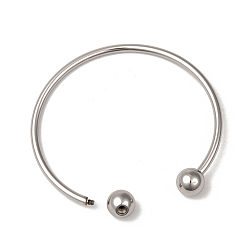 Couleur Acier Inoxydable 304 fabrication de bracelets de style européen en acier inoxydable, bracelets de manchette, fin avec des perles rondes amovibles, couleur inox, diamètre intérieur: 2-3/8~2-1/2 pouce (6~6.5 cm)