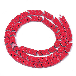 Red Spray Painted Non-magnetic Synthetic Hematite Beads Strands, Arrow/Chevron, Red, 5.5x6x2mm, Hole: 0.7mm, about 107pcs/strand, 16.1 inch
