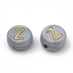 Letter A~Z Opaque Acrylic Beads, Horizontal Hole, Mixed Letters, Flat Round, Mixed, 7x4mm, Hole: 1.2mm, about 3700pcs/500g
