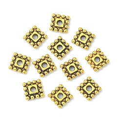 Or Antique  Perles de séparateur de style tibétain , sans plomb et sans cadmium, carrée, Or antique, 7x7x2mm, Trou: 2mm