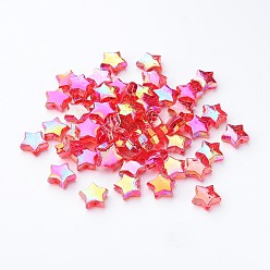Red Eco-Friendly Transparent Acrylic Beads, Star, Red, AB Color, about 10mm in diameter, 4mm thick, hole:1.5mm. about 2140pcs/500g