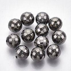 Черный Цвет Металла CCB пластиковые шарики, граненые, круглые, металлический черный , 10 мм, Отверстие : 1.5 мм , около 900 шт / 500 г