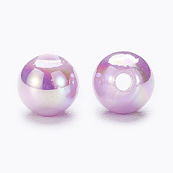 Medium Orchid Eco-Friendly Poly Styrene Acrylic Beads, AB Color Plated, Round, Medium Orchid, 8mm, Hole: 1mm, about 2000pcs/500g