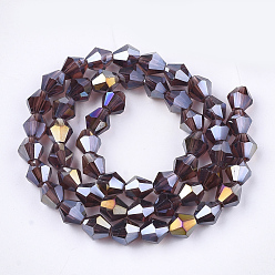 Purple Electroplate Glass Beads Strands, AB Color Plated, Faceted, Bicone, Purple, 7.5~8x7.5~8mm, Hole: 1.5mm, about 40pcs/strand, 11.81 inch