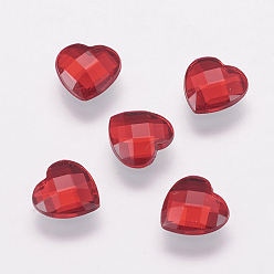 Brique Rouge  Cabochons acryliques de strass de taiwan, dos plaqué, dos plat et à facettes, cœur, firebrick, 12mm