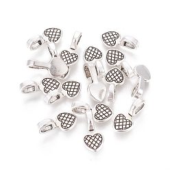 Antique Silver Alloy Glue-on Flat Pad Bails, Antique Silver, Lead Free & Cadmium Free, Heart, Antique Silver, 16x8x1mm, Hole: 4mm