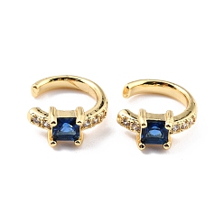 Blue Brass Micro Pave Cubic Zirconia Cuff Earrings, Real 18K Gold Plated, Ring, Blue, 13x2.5mm