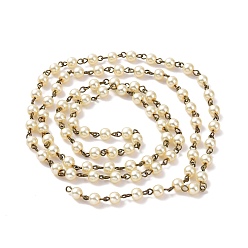 Lemon Chiffon Handmade Round Glass Pearl Beads Chains for Necklaces Bracelets Making, with Antique Bronze Iron Eye Pin, Unwelded, Lemon Chiffon, 39.3 inch, Bead: 6mm