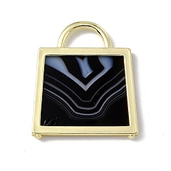 Black Agate Natural Black Agate Pendants, Handbag Charms, with Rack Plating Golden Tone Brass Findings, Cadmium Free & Lead Free, 34x29.5x3mm, Hole: 6x11mm