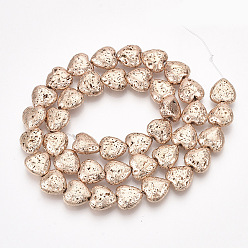Rose Gold Plated Electroplated Natural Lava Rock Beads Strands, Bumpy, Heart, Rose Gold Plated, 11x10~10.5x4.5~5mm, Hole: 1mm, about 40pcs/strand, 15.7 inch