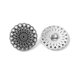 Antique Silver Tibetan Style Shank Buttons, Cadmium Free & Lead Free, Flower, Antique Silver, 17x6mm, Hole: 2.5mm