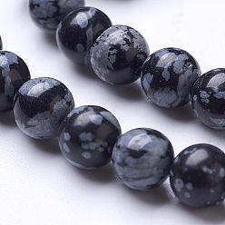 Snowflake Obsidian Natural Snowflake Obsidian Beads Strands, Round, 6mm, Hole: 1mm, about 60pcs/strand, 15.1 inch