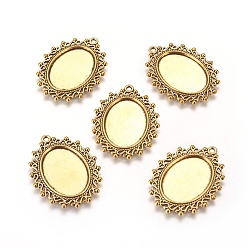 Antique Golden Zinc Alloy Pendant Settings for Cabochon & Rhinestone, DIY Findings for Jewelry Making, Oval, Antique Golden, Cadmium Free & Nickel Free & Lead Free, 38x30x2mm, Hole: 2mm, Tray: 24x17mm