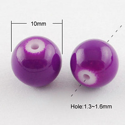Темно-Фиолетовый Окрашенные стеклянные бусины , спекающийся лак, круглые, темно-фиолетовый, 10 мм, отверстие : 1.3~1.6 мм, около 80 шт / нитка, 31.4 дюйм