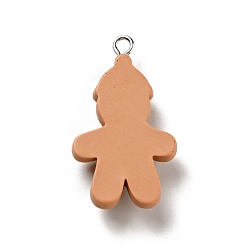Sandy Brown Christmas Opaque Resin Pendants, with Platinum Tone Iron Loops, Gingerbread Man Charm, Sandy Brown, 33x19x6.5mm, Hole: 2x2.7mm