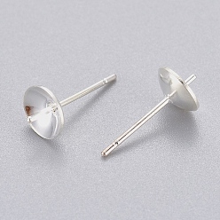Real 24K Gold Plated 304 Stainless Steel Post Stud Earring Settings For Half Drilled Beads, Silver Color Plated, 13.5x6mm, Tray: 5.5mm, Pin: 0.8mm