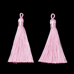 Pearl Pink Polyester Tassel Big Pendants Decoration, Pearl Pink, 80~90x8.5~9mm, Hole: 4x6mm