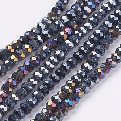 Noir Perles en verre electroplate, de couleur plaquée ab , facettes rondelle, noir, 3x2mm, Trou: 0.5mm, Environ 165~170 pcs/chapelet, 16.7 pouce