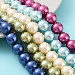 Mixed Color Eco-Friendly Dyed Glass Pearl Round Beads Strands, Grade A, Cotton Cord Threaded, Mixed Color, 14mm, Hole: 0.7~1.1mm, about 30pcs/strand, 15 inch