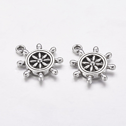 Antique Silver Tibetan Style Alloy Pendants, Ship's Wheel, Cadmium Free & Nickel Free & Lead Free, Antique Silver, 23x19x3.5mm, Hole: 2mm