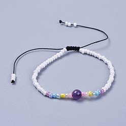 Pierre Mélangete Fils de nylon ajustables bracelets de perles tressées, avec perles rondes en pierre mélangée naturelle et perles de verre, 1-7/8 pouce (4.9 cm)