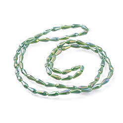 Dark Sea Green Electroplated Opaque Glass Beads Strands, Full Rainbow Plated, Faceted, Teardrop, Dark Sea Green, 9~10x4mm, Hole: 0.8mm, about 70~72pcs/strand, 25.98 inch~27.95 inch(66~71cm)