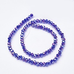 Dark Blue Electroplate Glass Beads Strands, AB Color Plated, Faceted, Rondelle, Dark Blue, 3x2mm, Hole: 1mm, about 165~169pcs/strand, 15~16 inch(38~40cm)